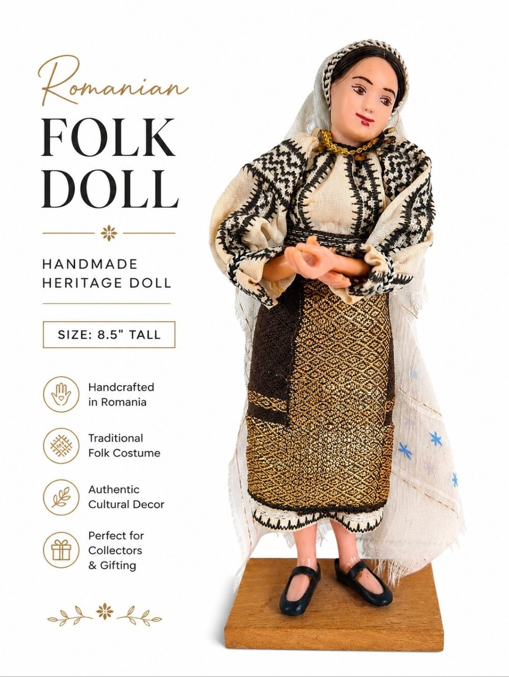 Romanian Traditional Folk Doll – Handmade Cultural Collectible
